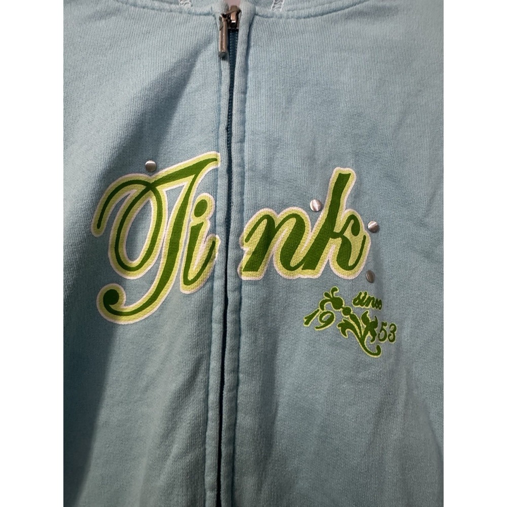 Vintage Disney Tinkerbell Blue Women's Short Sleeve Hoodie Sz XL Pullover - Picture 3 of 11